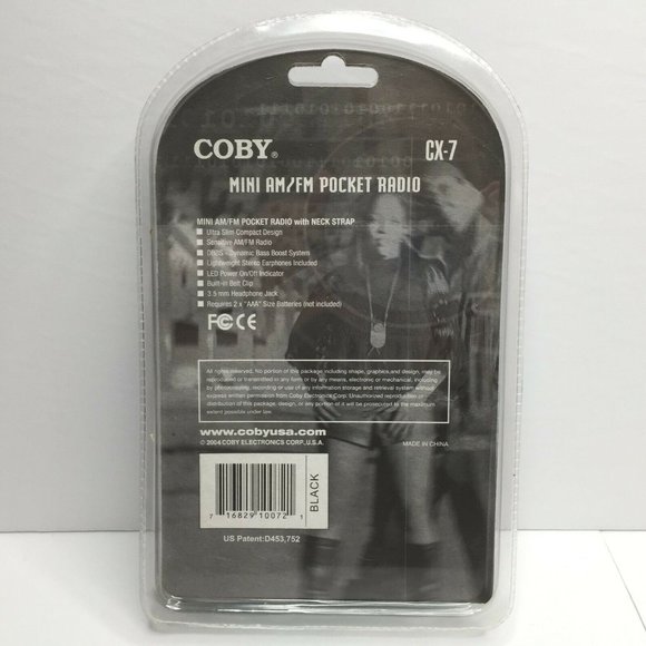 Coby Dynamic Bass Boost System Black CX-7 AM/FM Radio Mini Pocket Radio Earbuds - Picture 4 of 5